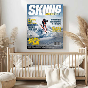 Personalized Skiing Magazine Cover Canvas Custom Sport Magazine Cover, Skiing Player Gift, Unique Gifts For Skiing Player