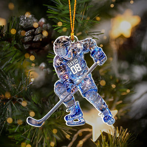 Sparkling Ice Hockey Player - Personalized Hockey Ornament