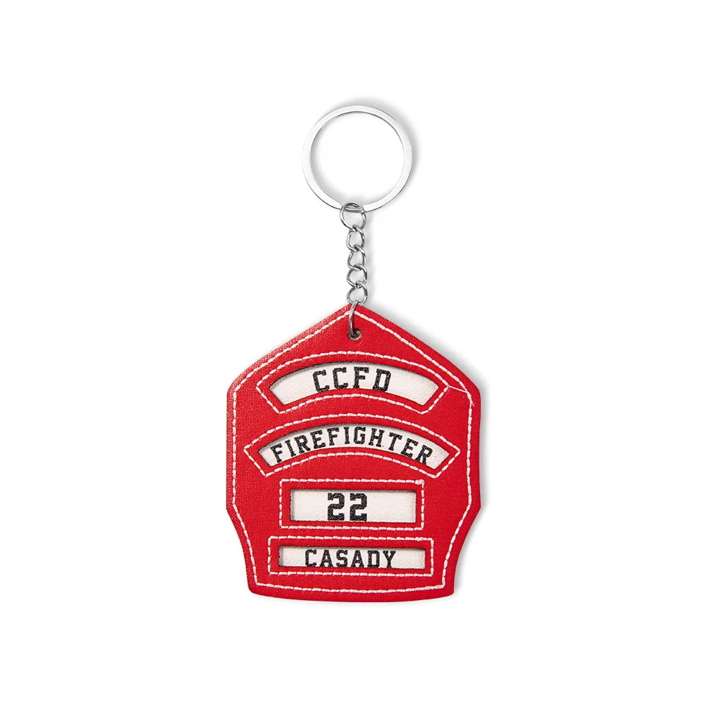 Personalized Leather Firefighter Helmet Shield Keychain