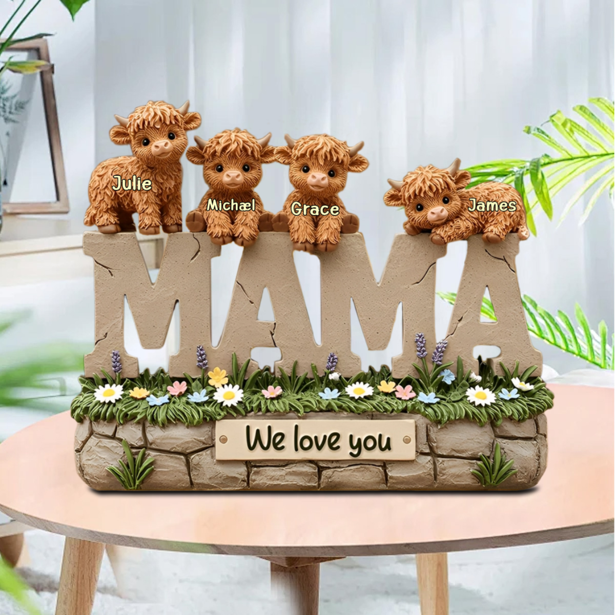Cute Highland Cow Mama - Personalized Shaped Acrylic Plaque For Mother's Day Gift
