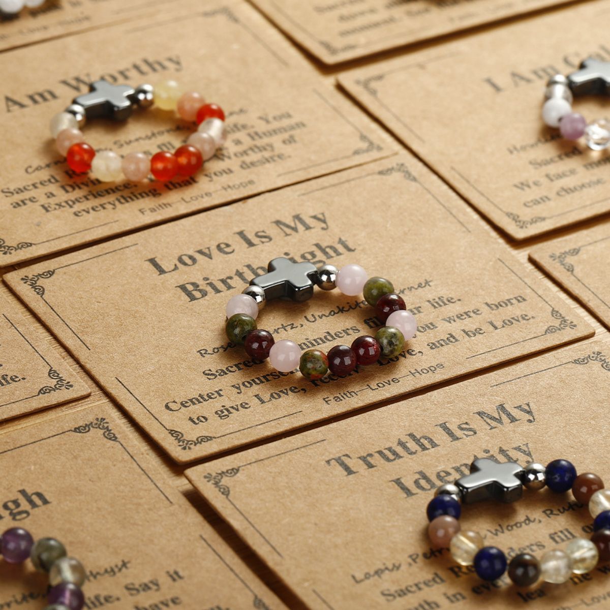 Elastic stone cross ring, angel stone combination copper bead ring