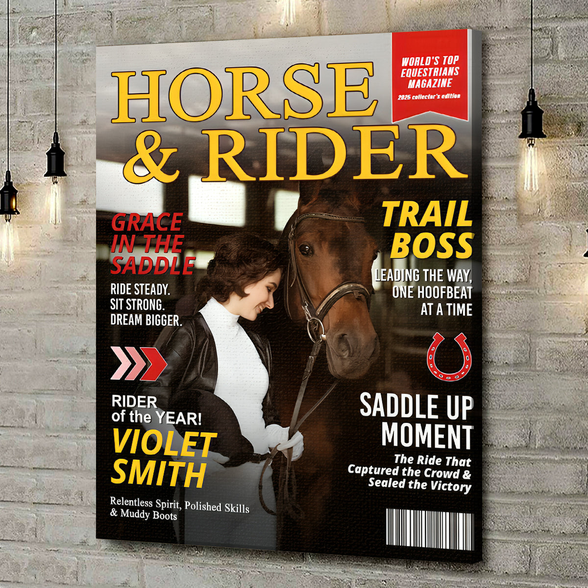 Custom Horse and Rider Magazine Cover, Equestrian Gift for Horse Lovers, Birthday Keepsake Personalized Horse Gift, Custom Equestrian Magazine Cover