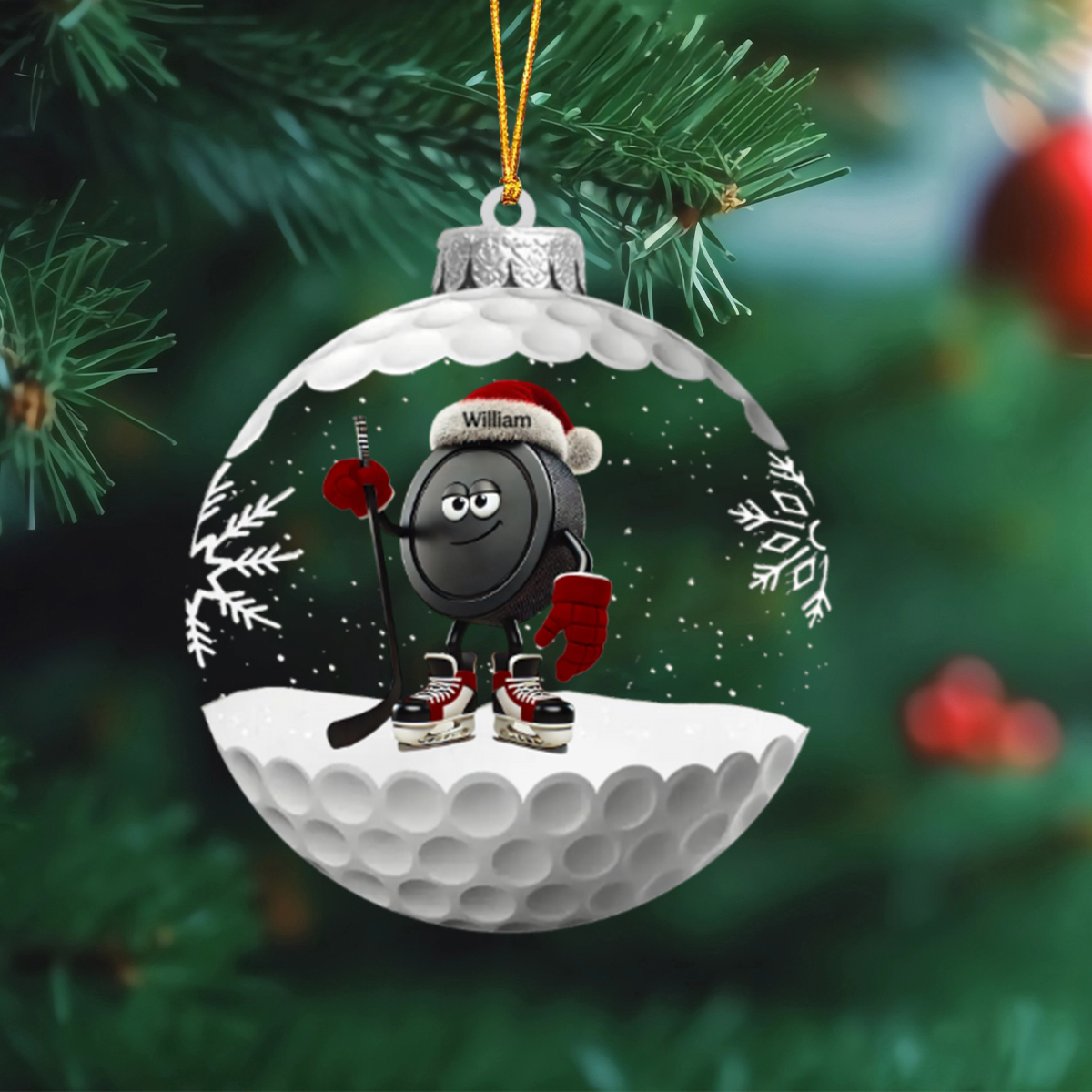 Personalized Snowball Ice Hockey Ornament
