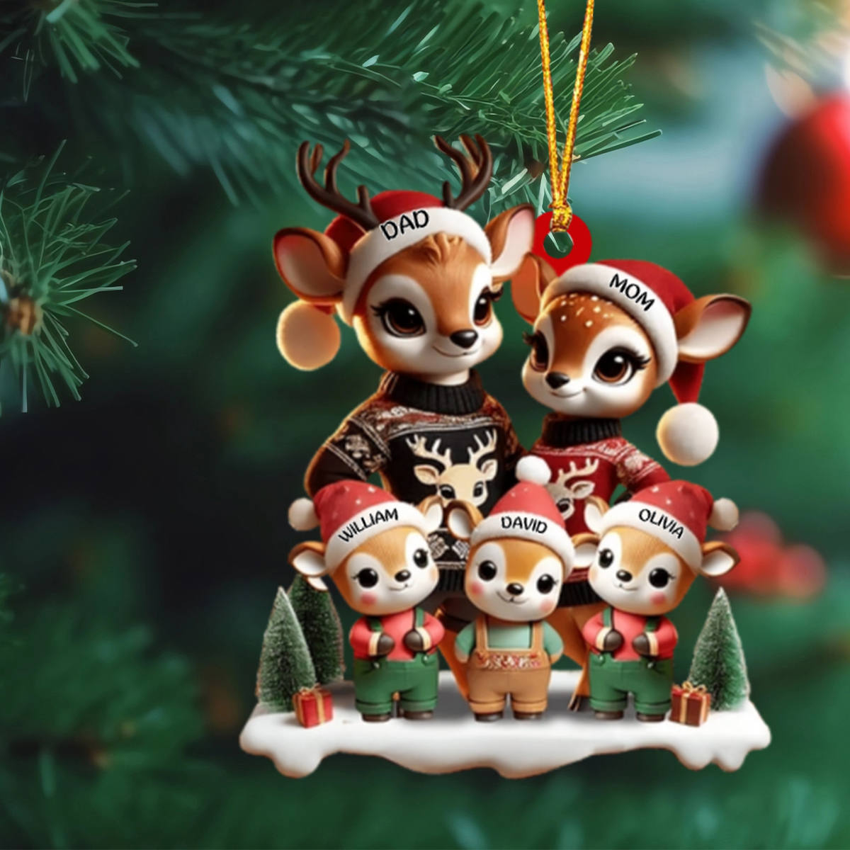 Deer Family Decor Personalized Christmas Ornament