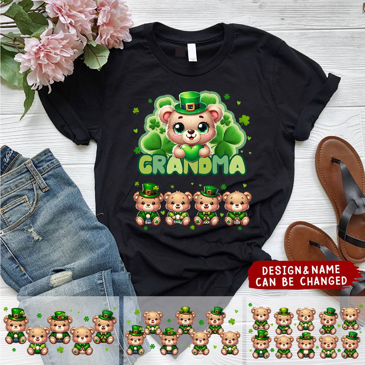 Personalized Grandma Bear With Cute Grandkids Pure cotton T-shirt