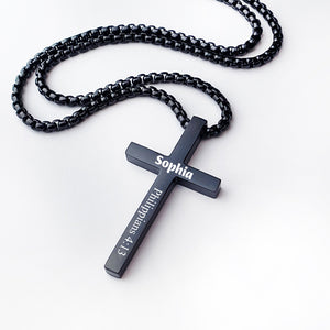Personalized Cross Necklace Custom Engraved Pendant with Chain
