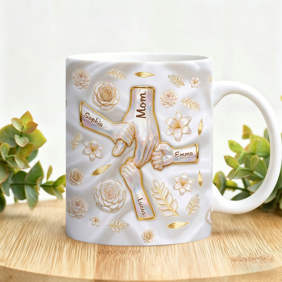 Custom 3D Inflated Effect Printed Mug - Personalized Mother's Day Gifts For Mom, Grandma - Her Hands Hold Our World