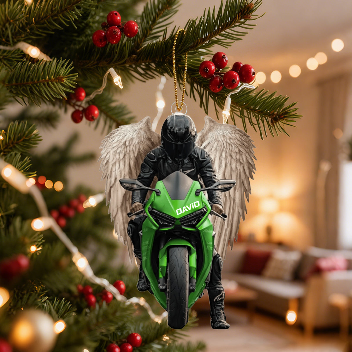 Motorbike With Wings Personalized Christmas Ornament,Gift for Bikers