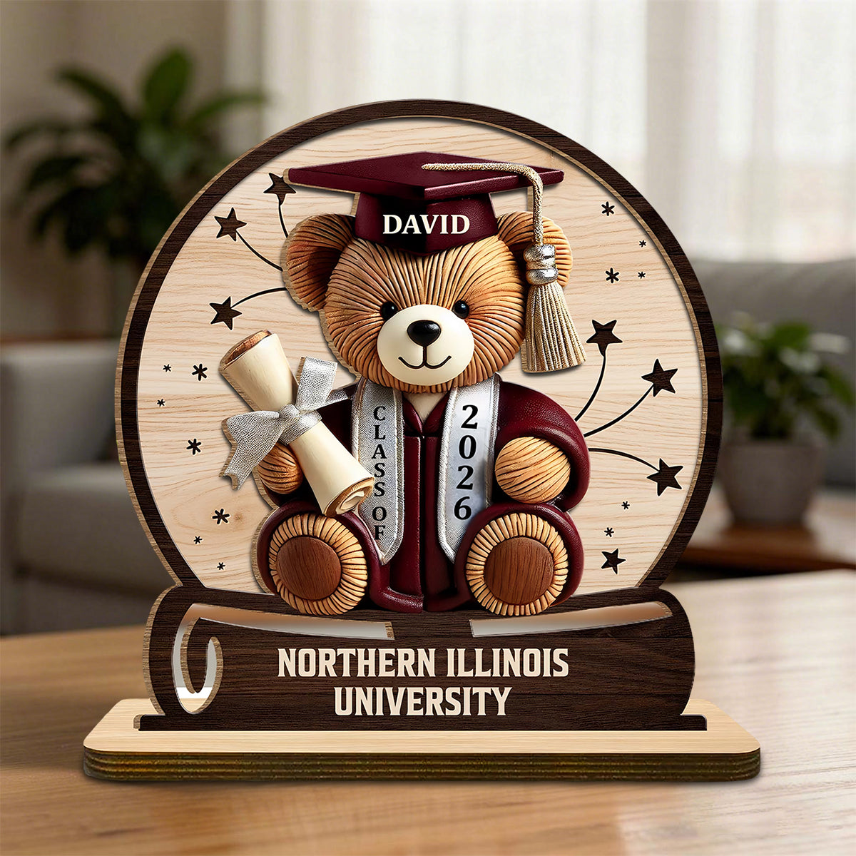 Celebrate Your Achievements Wooden Graduate Bear Personalized Plaque, Gift For Graduates