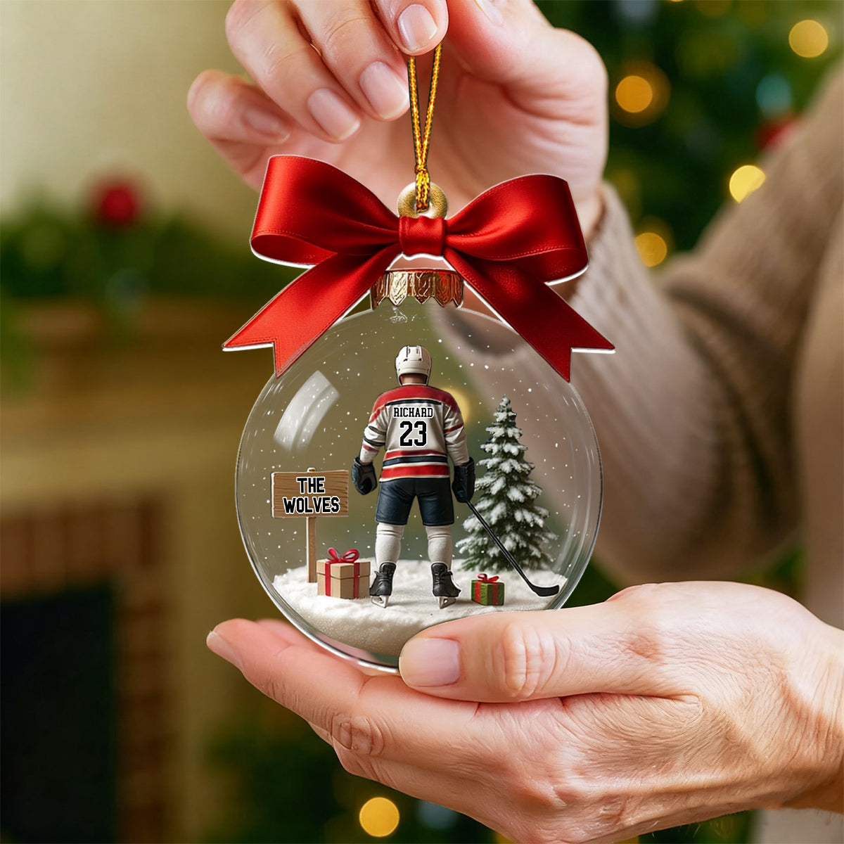 Hockey Team Christmas Ornament, Personalized Transparent Ornament