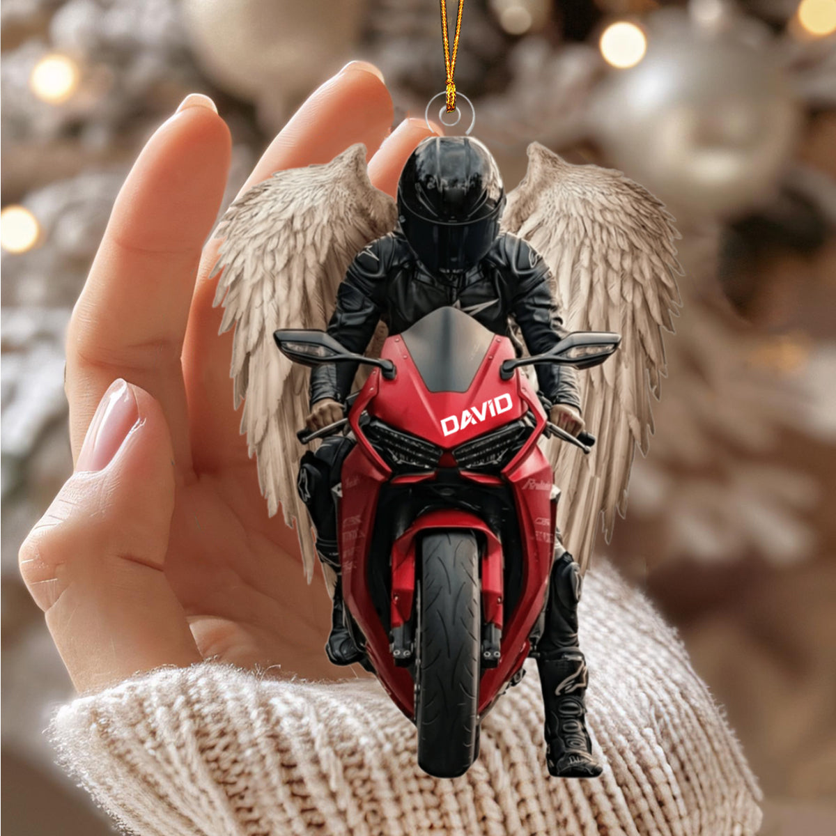 Motorbike With Wings Personalized Christmas Ornament,Gift for Bikers