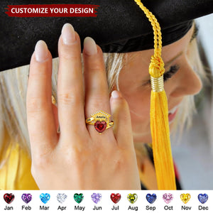 Personalized Grad Cap Heart Birthstone Ring - Graduation Gift For Graduates