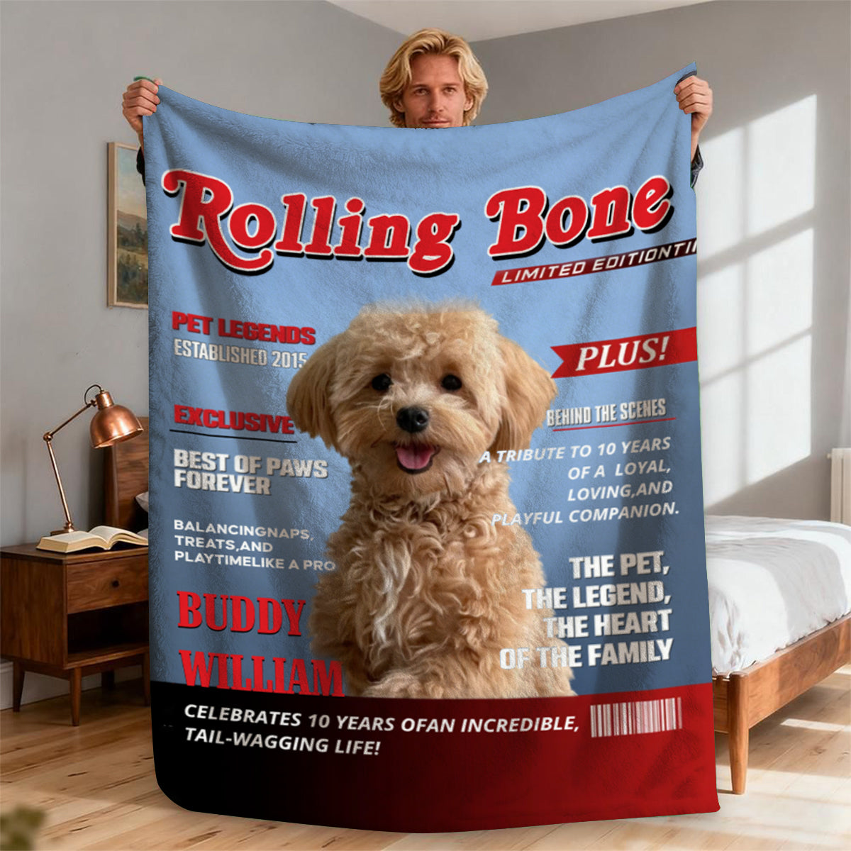 Pet  Magazine Cover Blanket, Custom Pet Portrait Photo Blanket, Personalized Dog Lover Gift