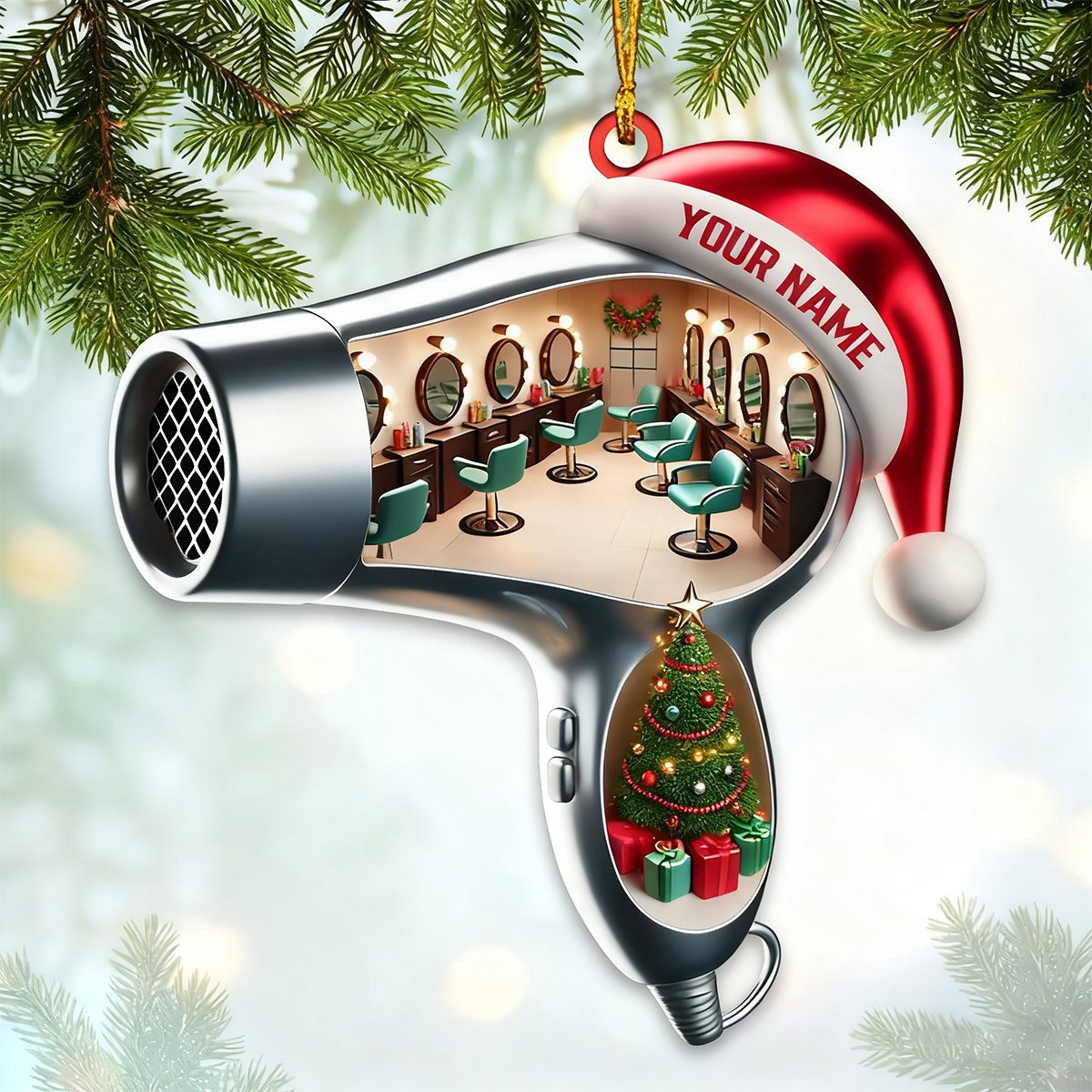 Personalized Custom Name Hairdresser Ornament, Hair Salon Christmas Decoration