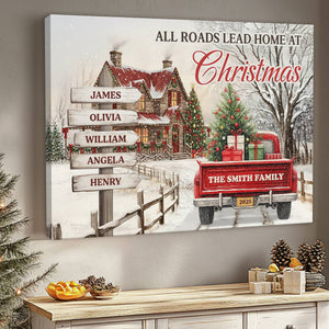 "All Roads Lead Home at Christmas" Canvas Poster - Personalize Names & Year