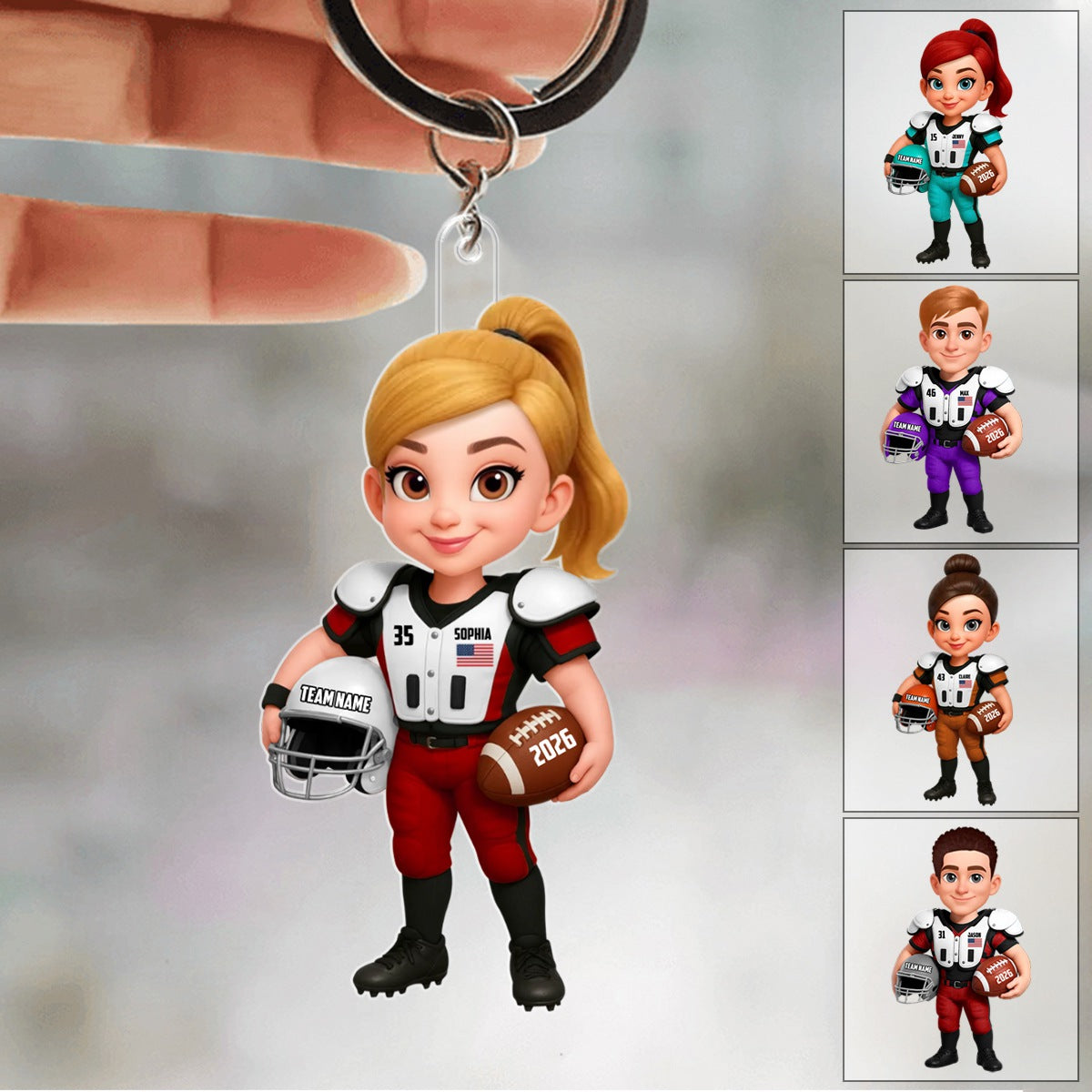 Proud American Football Player - Personalized Acrylic Keychain - Gift For Football Lovers, Grandson, Son, Husband