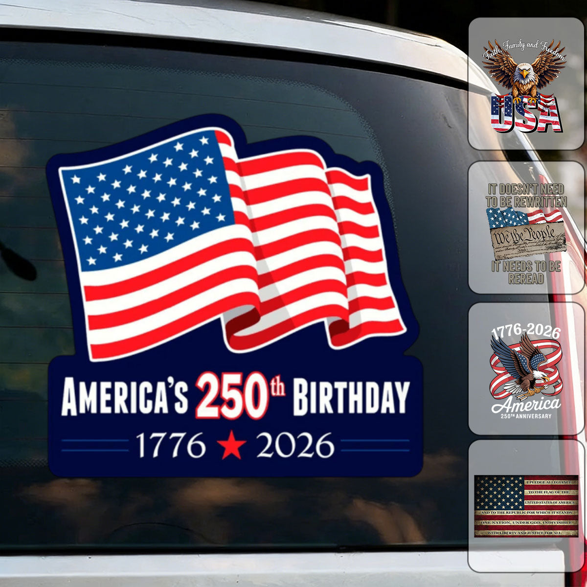 Personalized Faith, Family & Freedom America 250 Years Car Window Decal Sticker