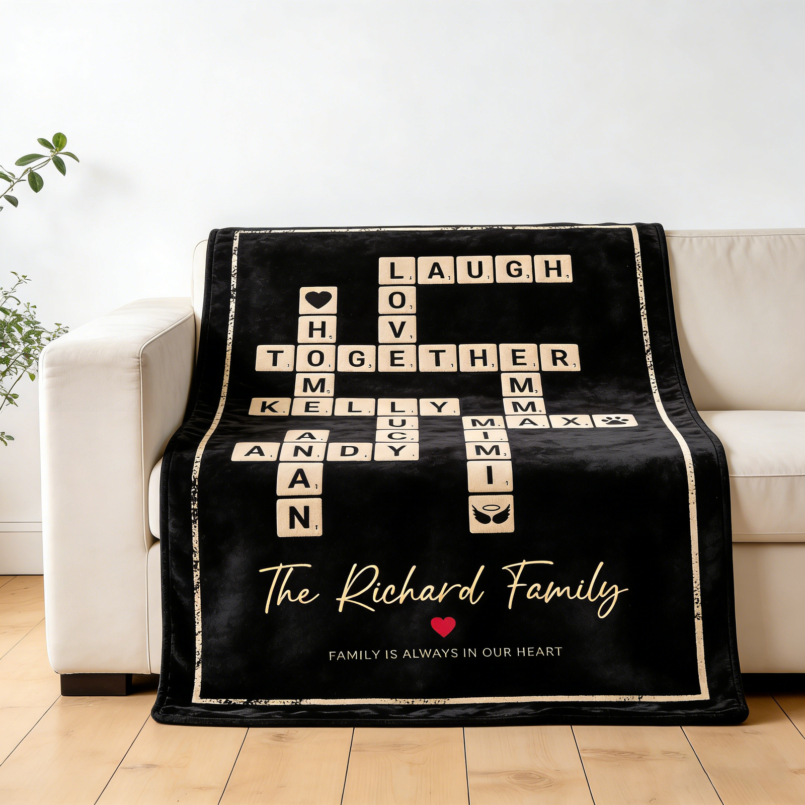 Custom Crossword Family Names Blanket, Personalized Family Name Sign