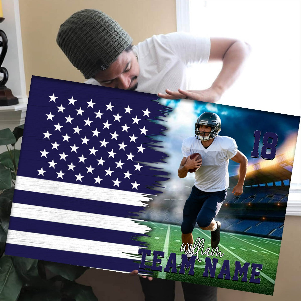 Personalize Custom Poster Canvas American Football Game Day Gift For Sport Family