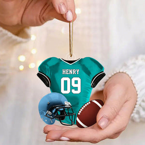 Personalized Name American Football Uniform Ornament, Football Helmet And Ball, Custom Name Ornament