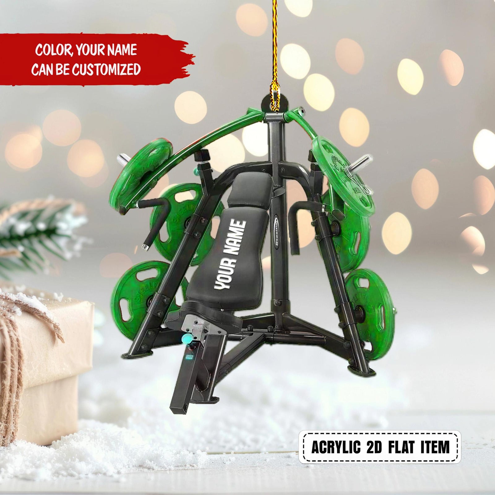 Personalized Weight Lifting Machine Christmas Ornament, Fitness Workout Acrylic Ornament, Gym Body Builder Gift