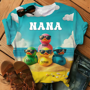 Personalized Ducklings Grandkids Summer Beach 3D T Shirt Gift For Grandma