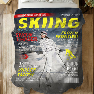 Custom Skiing Magazine Cover Blanket– Skiing Gift Ideas, Skiing Lover Gift