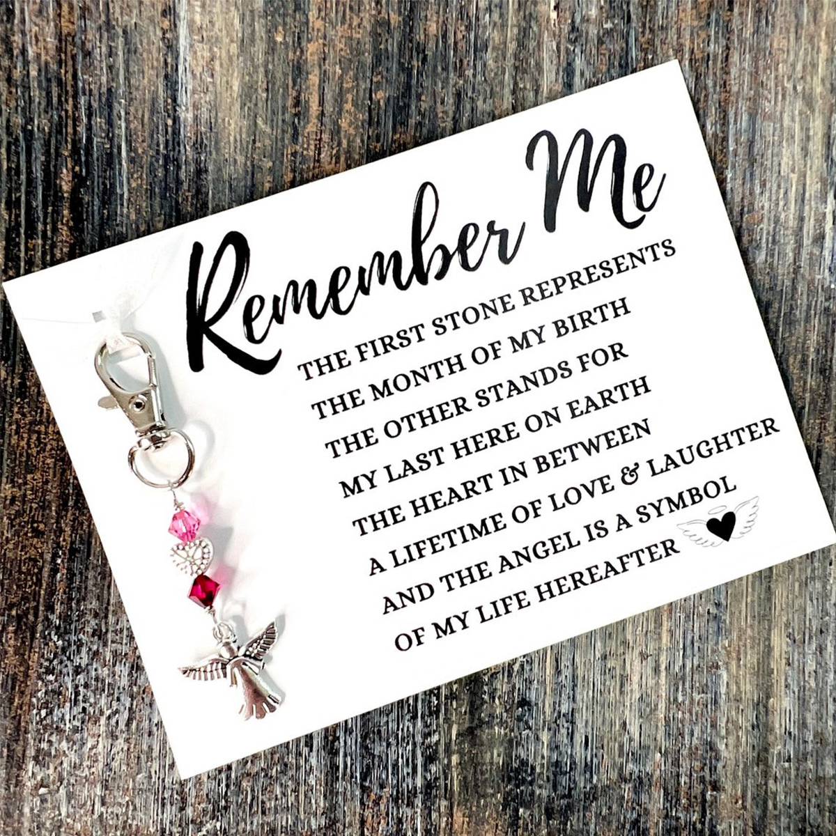 Personalized Remember Me Poem & Charm - Sympathy Gift, Loss, Memorial, Remembrance (Elegant Angel + Heaven’s Light Heart)