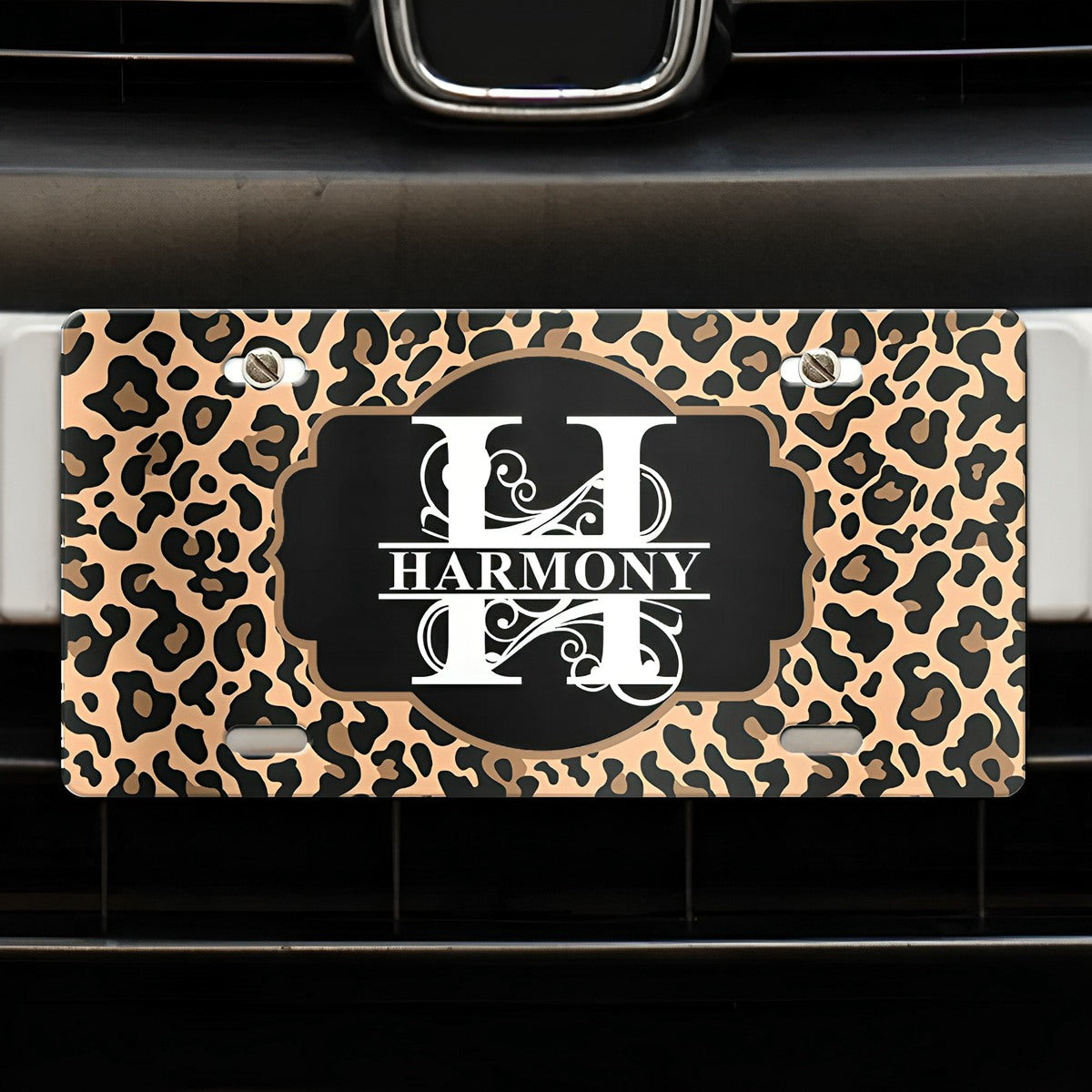 Monogram Leopard Print - Personalized License Plate