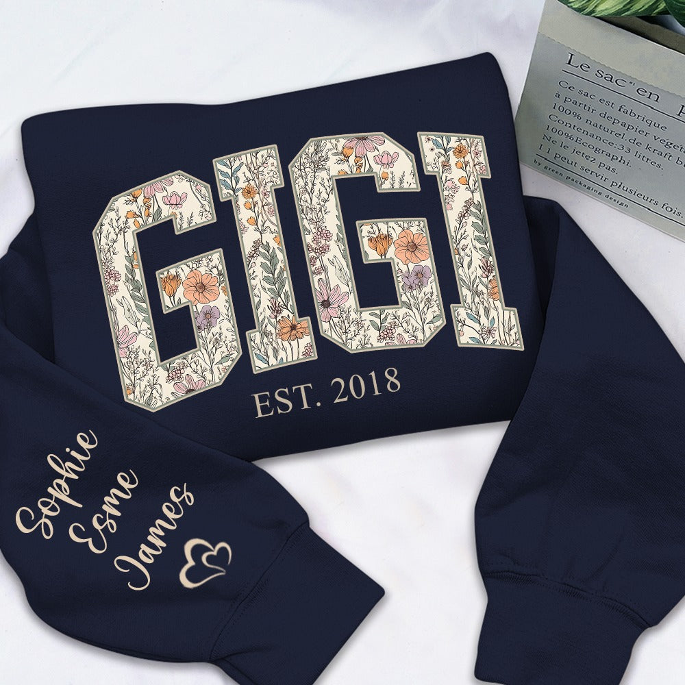 Custom Floral GIGI Sweatshirt – Personalized Grandma Est Year & Grandkids Names