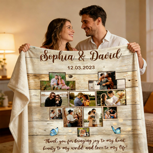 Custom Heart Photo Collage Blanket, Anniversary Collage Gift for Boyfriend, Girlfriend, Personalized Wedding Photo Gift