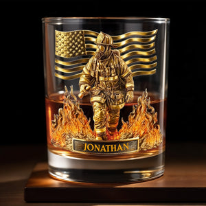 Personalized Firefighter & American Flag Whiskey Glass – "Celebrate Our Heroes" | Gift For Firefighters