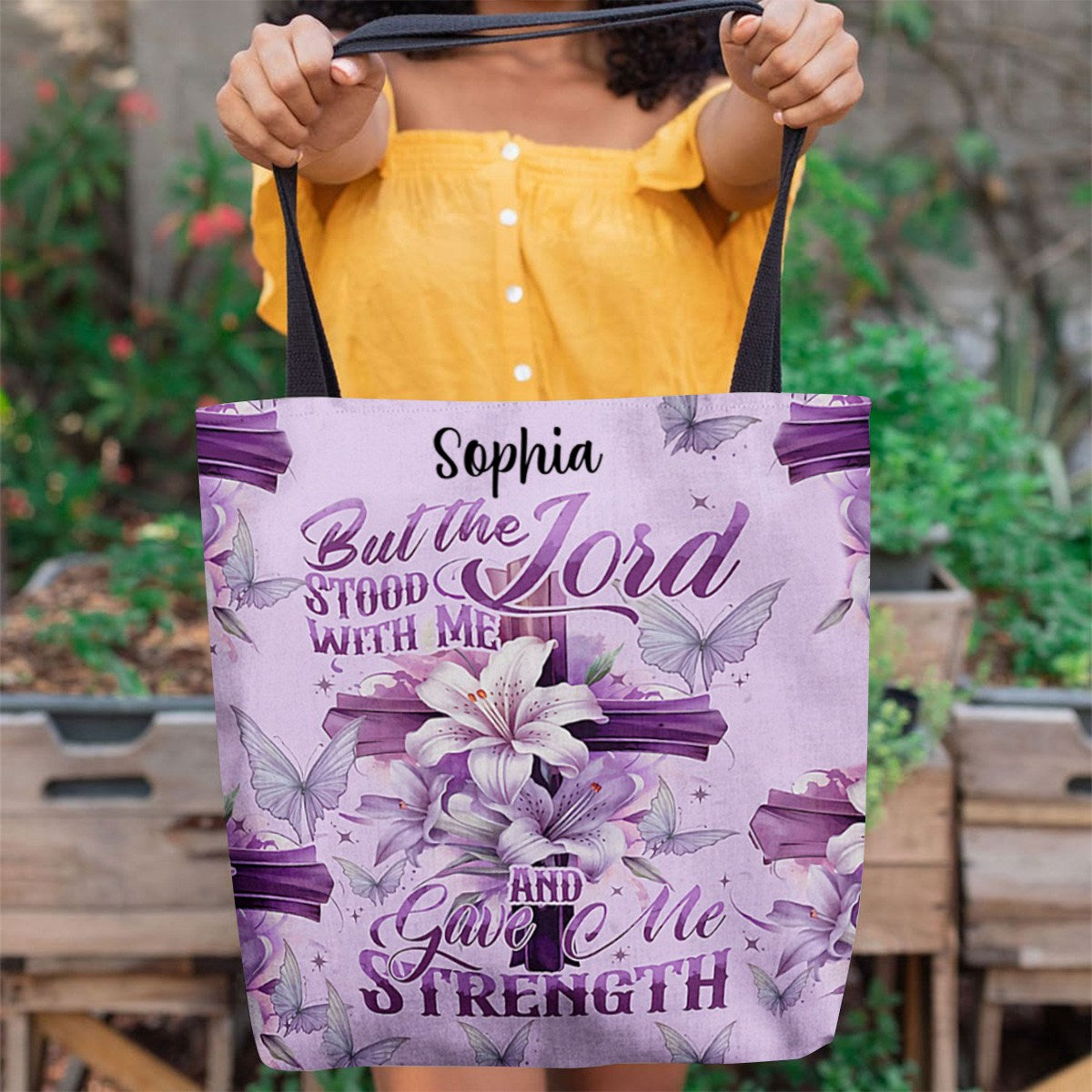 Personalized But The Lord Stood With Me And Gave Me Strength All-Over Tote with name