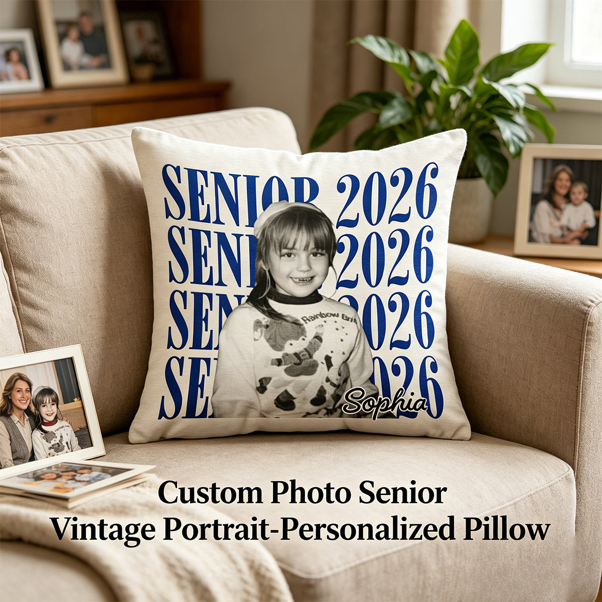Graduation Gift For Seniors – Custom Photo Vintage Portrait Pillow | Personalized Keepsake