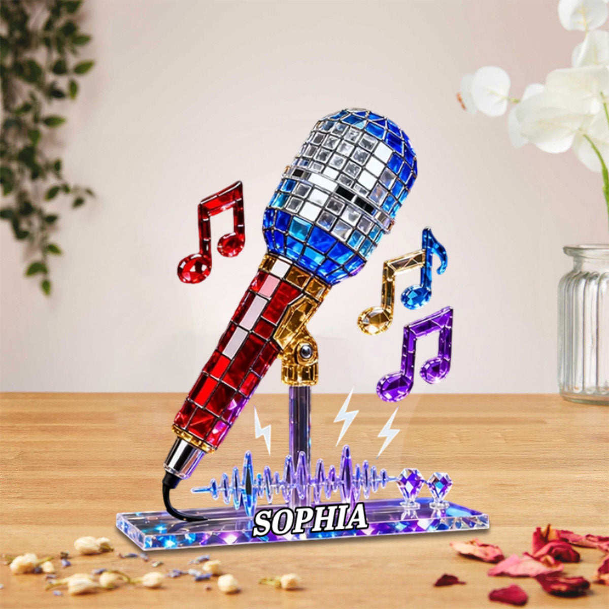 Personalized Microphone Stained Glass Effect Acrylic Plaque, Singing Music Lover Gift