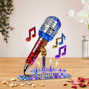 Personalized Microphone Stained Glass Effect Acrylic Plaque, Singing Music Lover Gift