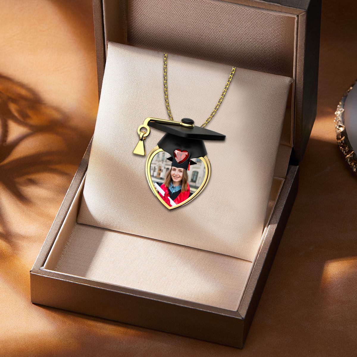 Personalized Photo Dainty Birthstone Graduation Cap Necklace