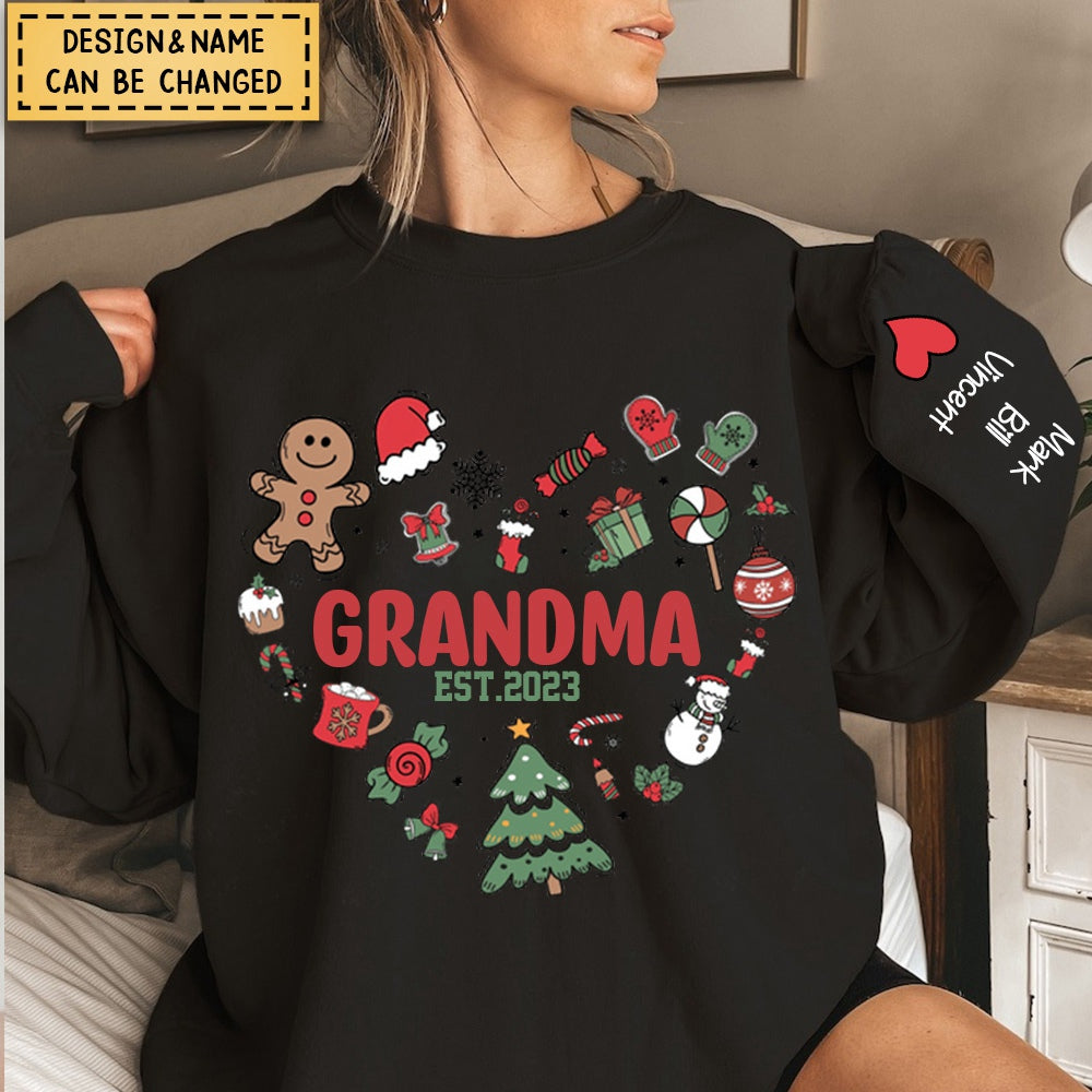 Christmas Heart Grandma Mom With Grandkids Personalized Sweatshirt