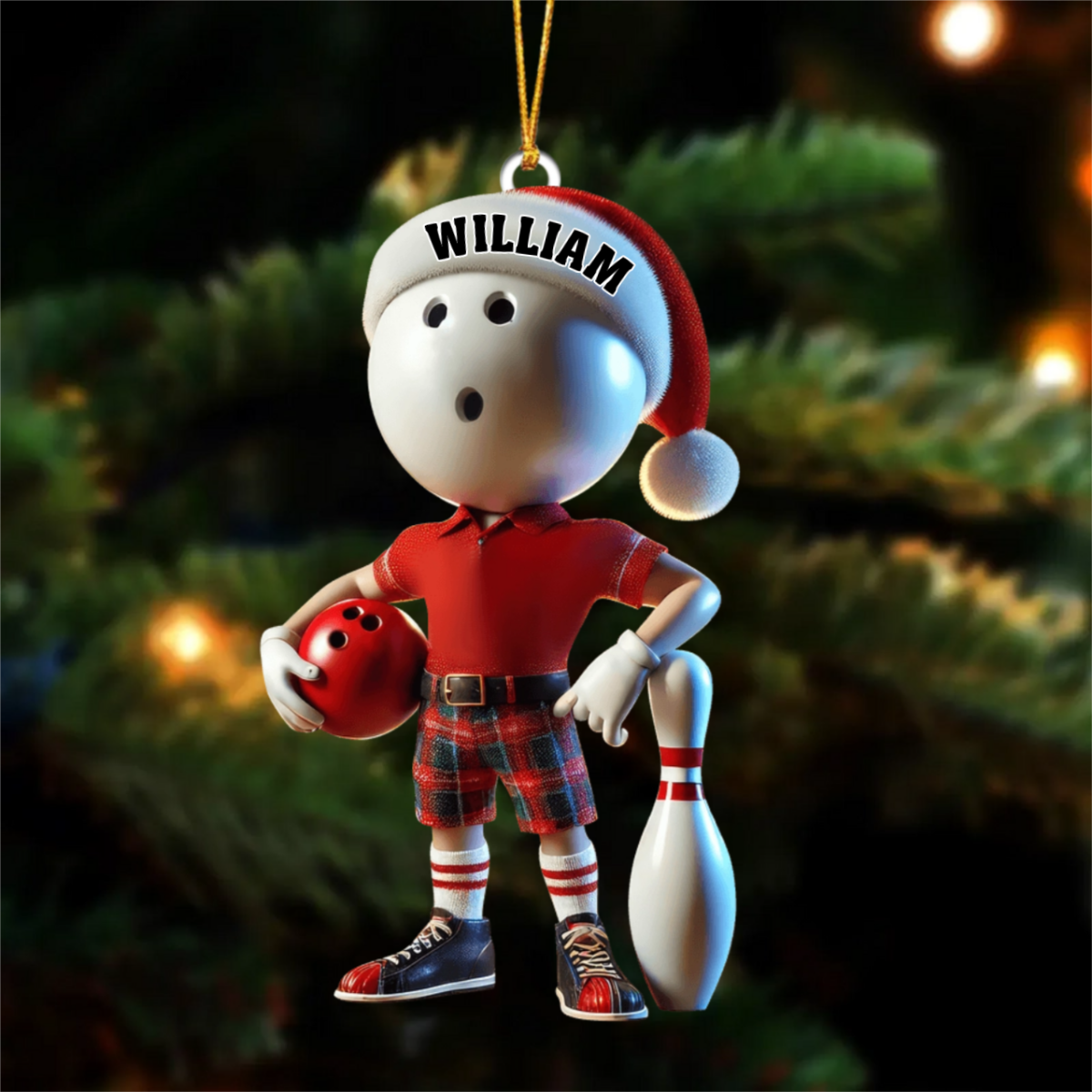 Personalized Custom Name Bowling Ornament, Bowling Christmas Gift
