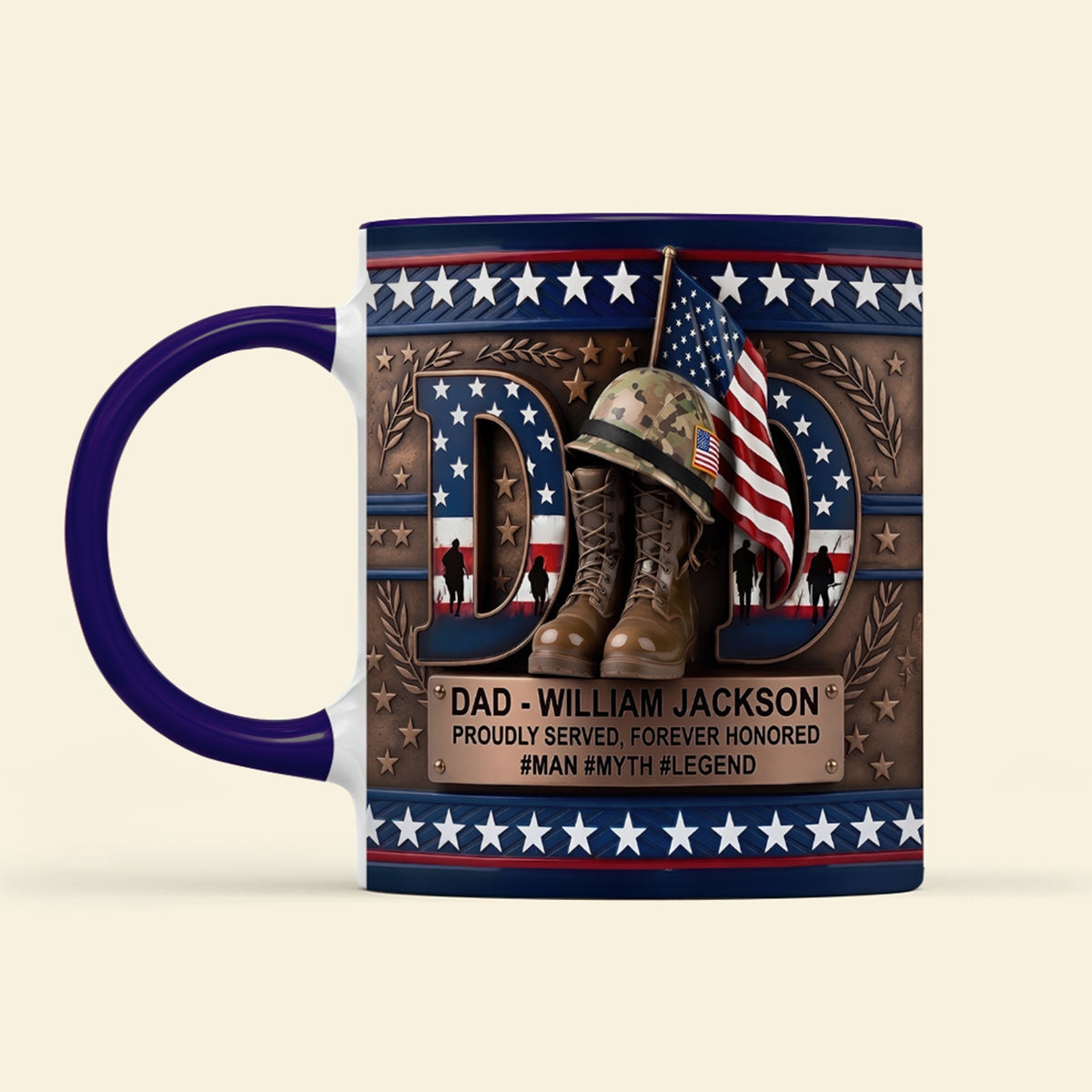 Gift For Dad – Personalized "Proud Veteran Dad" Accent Coffee Mug