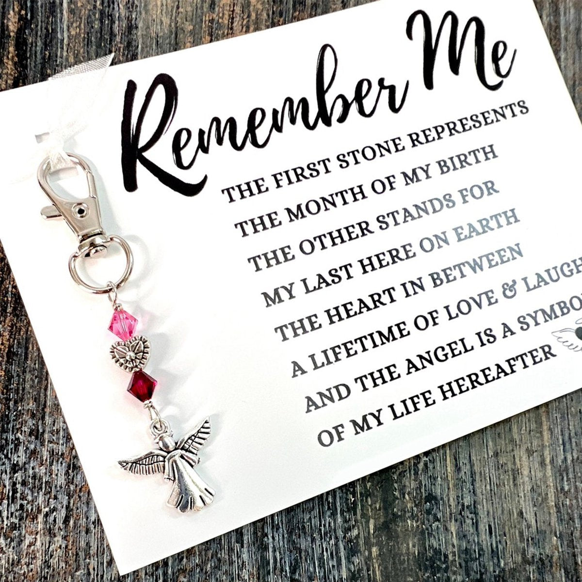 Personalized Remember Me Poem & Charm - Sympathy Gift, Loss, Memorial, Remembrance (Elegant Angel + Heaven’s Light Heart)