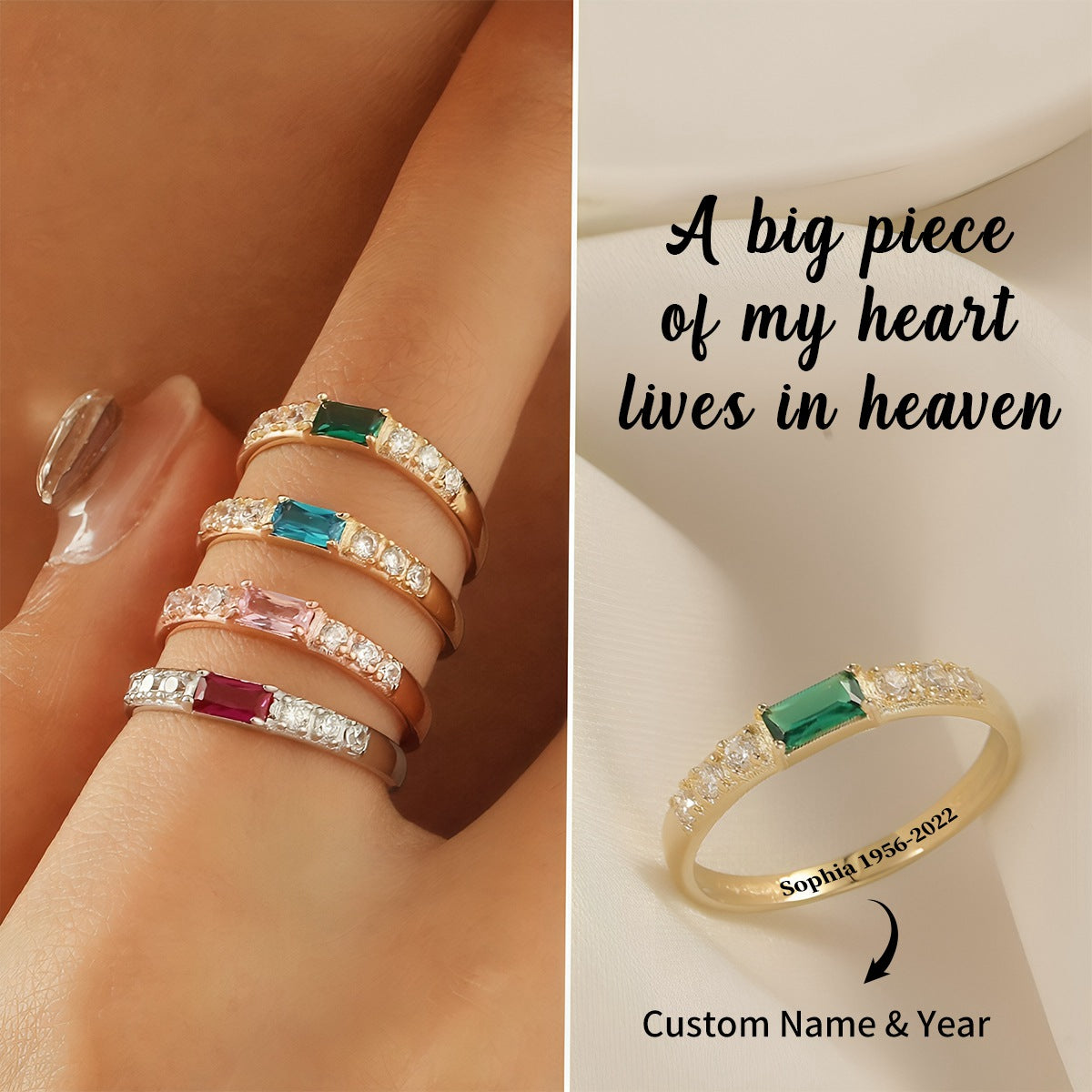 Personalized Birthstone Memorial Ring-- Memorial Gift For Family, Friend