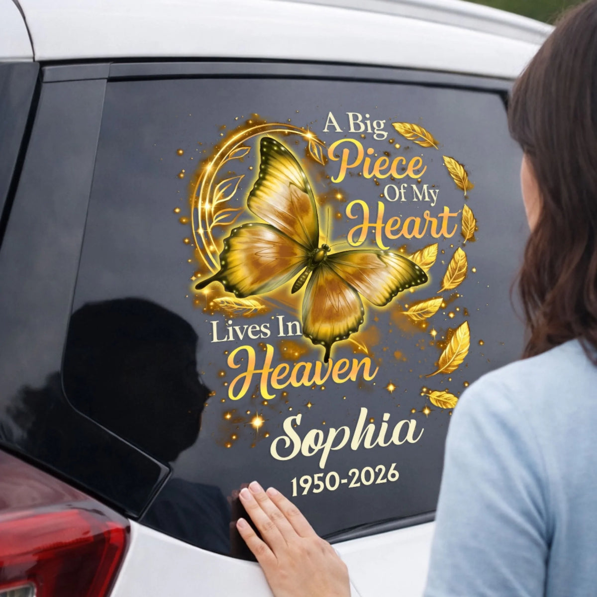 "A Big Piece Of My Heart Lives In Heaven" – Butterfly Personalized Decal | Memorial Gift For Loss Of Loved One