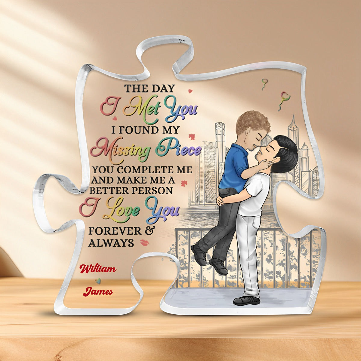 The Day I Met You I Found My Missing Piece - Couple Personalized Custom Puzzle Shaped Acrylic Plaque - Gift For Husband Wife, Anniversary
