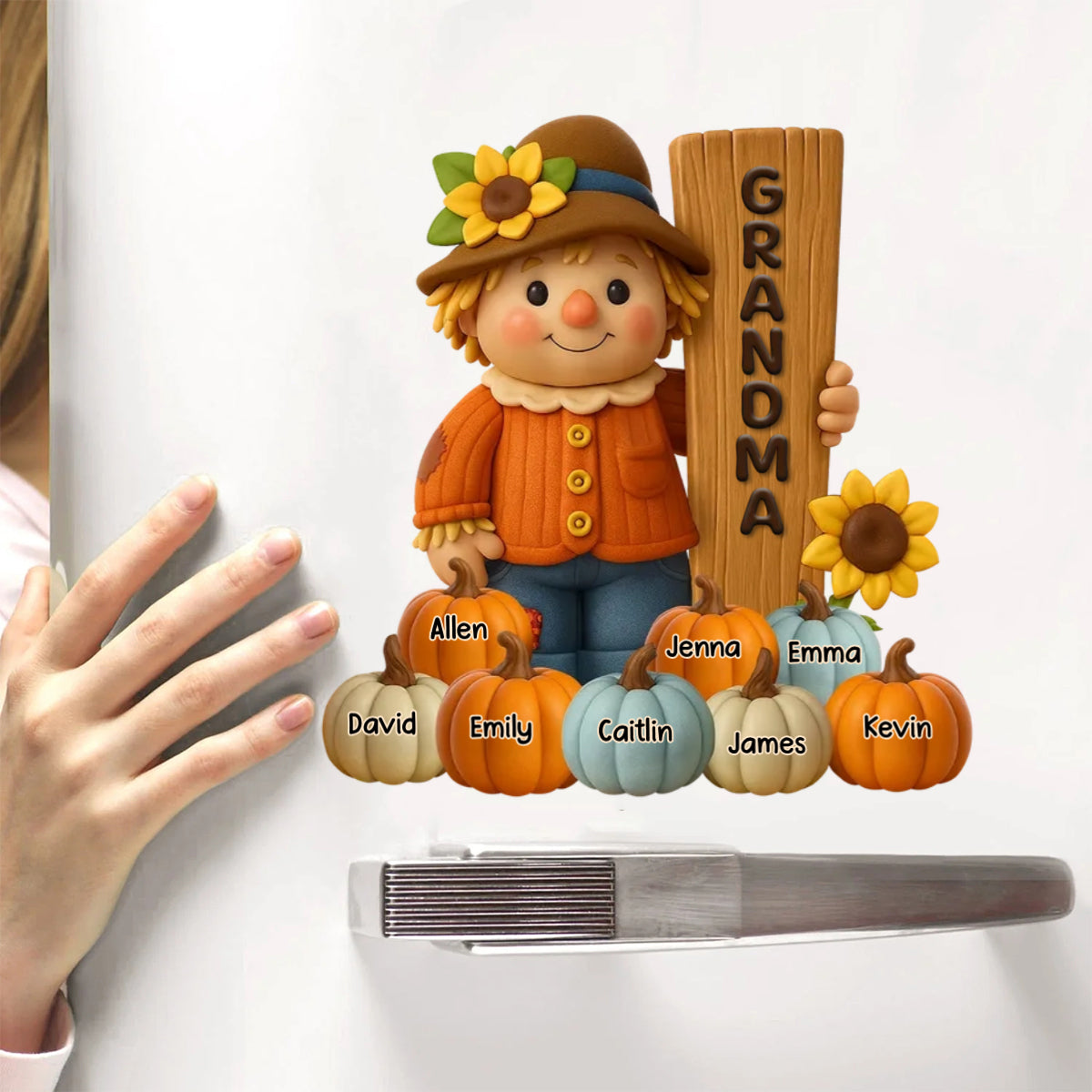 Grandma Scarecrow Standing Grandkids Pumpkins Personalized Decal