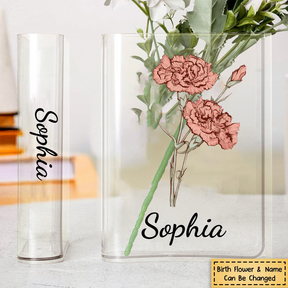 Personalized Birth Flower Acrylic Book Vase