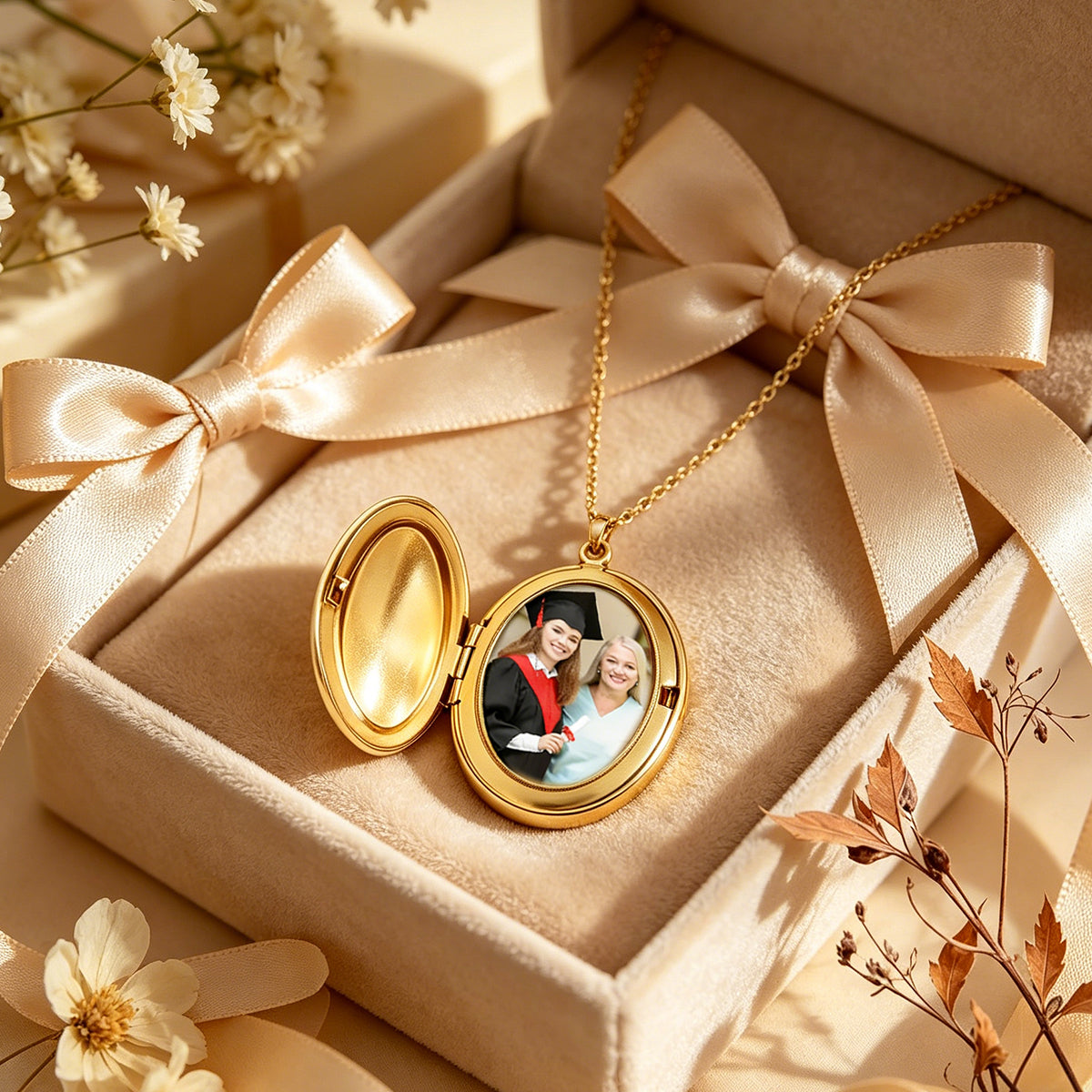 Bloom with Every Memory – Personalized Graduation Gift Birth Flower Custom Photo Locket Necklace