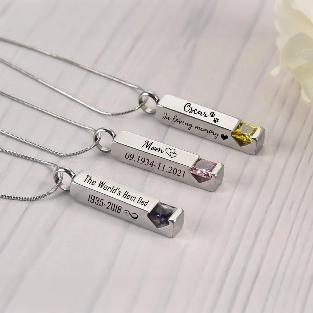 Engraved Name & Date Personalized Birthstone Urn Necklace
