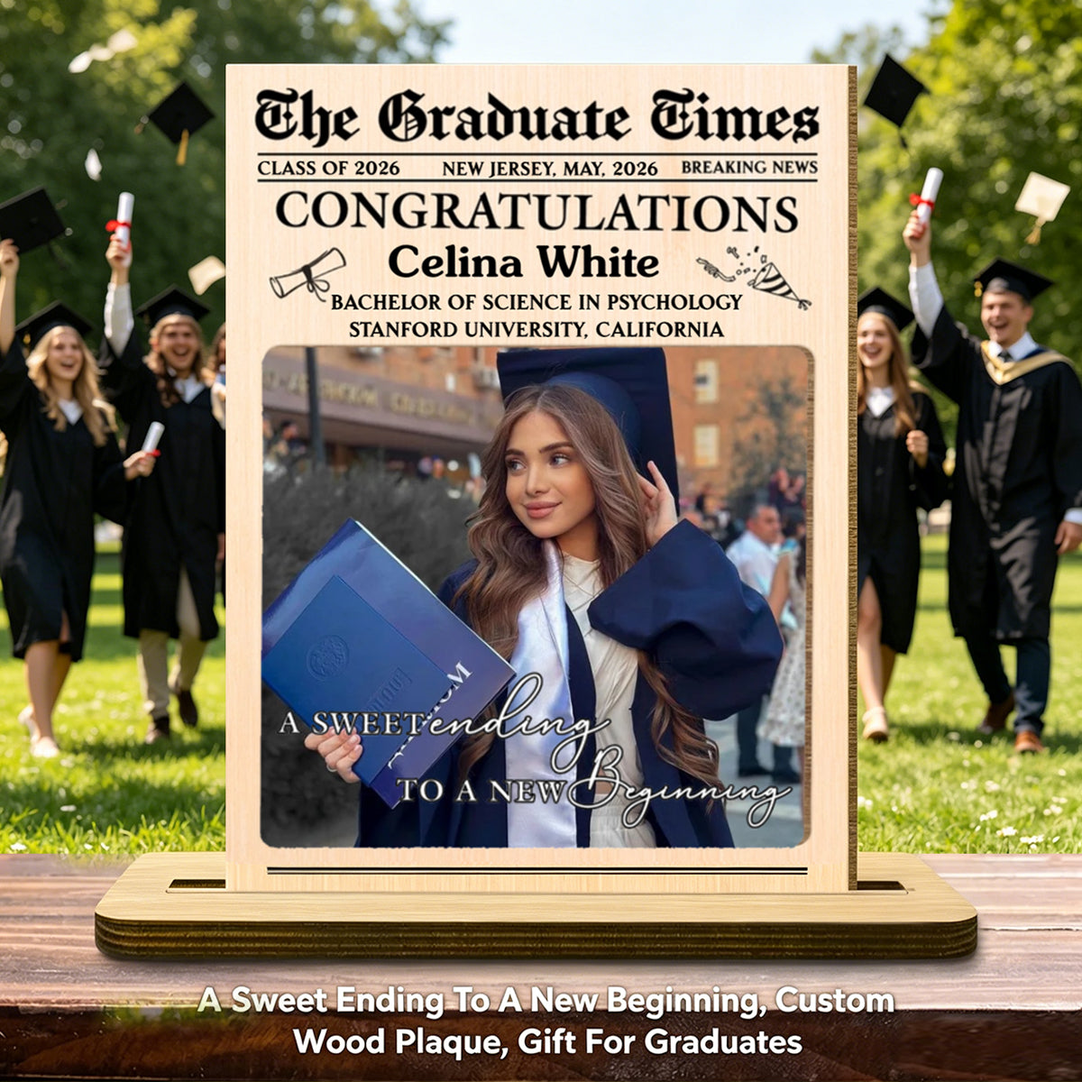 A Sweet Ending To A New Beginning, Custom Wood Plaque, Gift For Graduates