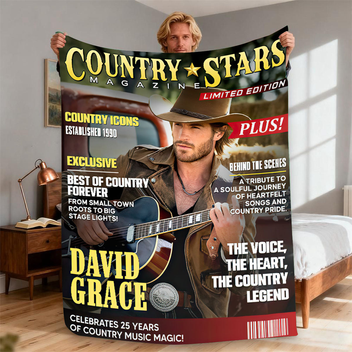 Personalized Country Stars Magazine Blanket, Custom Country Stars Photo Canvas, Cool Gift For Music Lover